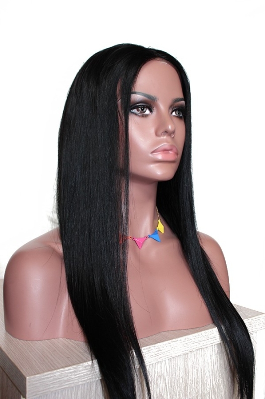 Pretty Lace Front Wigs Natural Black Silk Straight Indian Hair Bleached Knots Natural Baby Hair Around Pre-Plucked For Black Women