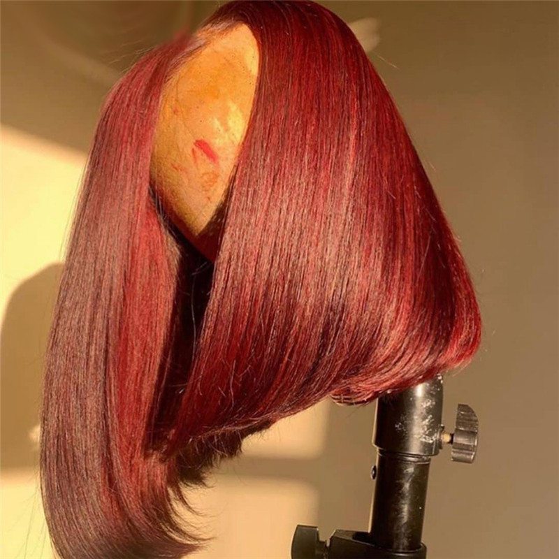 Straight Burgundy Bob Lace Front Wigs For Women 99J Lace Front Human Hair Wigs Brazilian Pre plucked 150% Density Bob Wigs