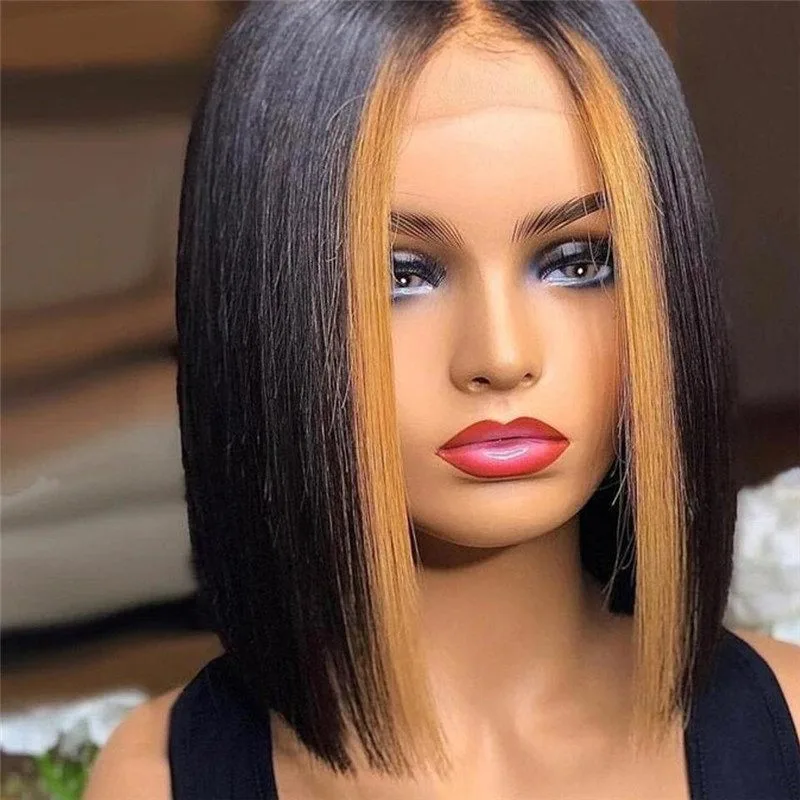 Bob Lace Front Human Hair Wigs For Women #27 Highlight Wig Brazilian Remy Honey Blonde Ombre Short Bob Lace Wigs Closure Wig