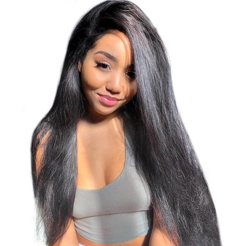 Long Lace Front Wigs 150% Density Silky Straight Brazilian Human Hair Natural Color Hair Pre-Plucked Natural Hair Line