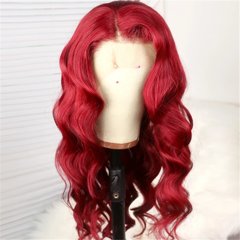 Peruvian Hair Lace Front Wig Wine Red Color Body Wave Style