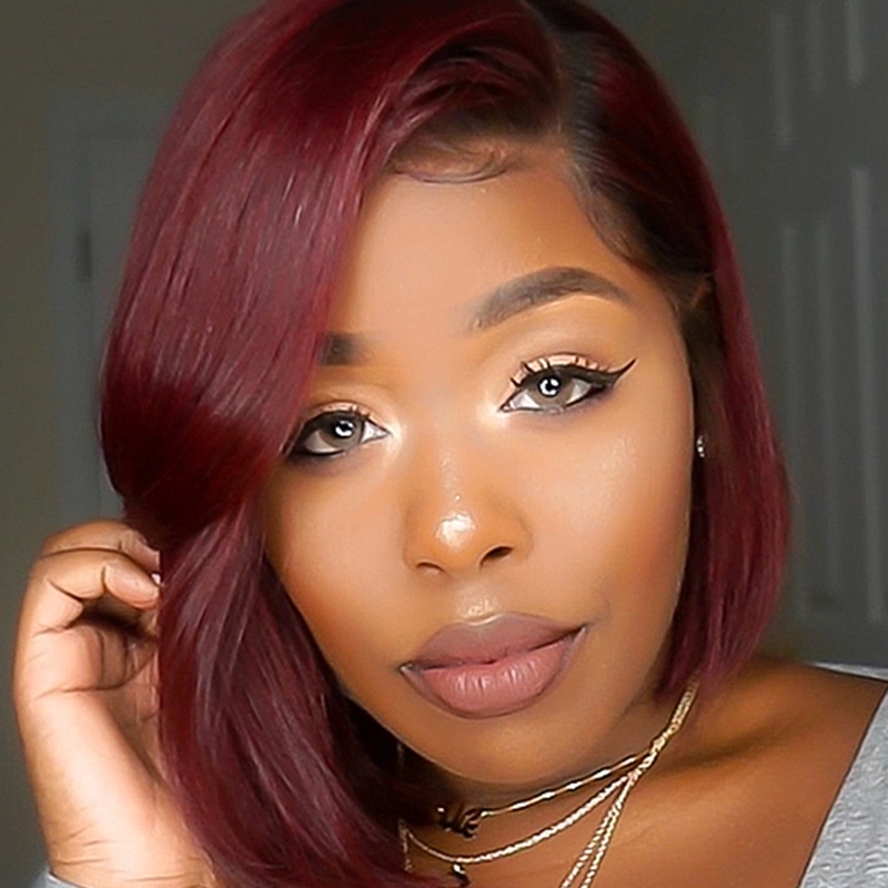 Brazilian Remy Hair Ombre Red #2/99J Bob Lace Wig With Human Hair