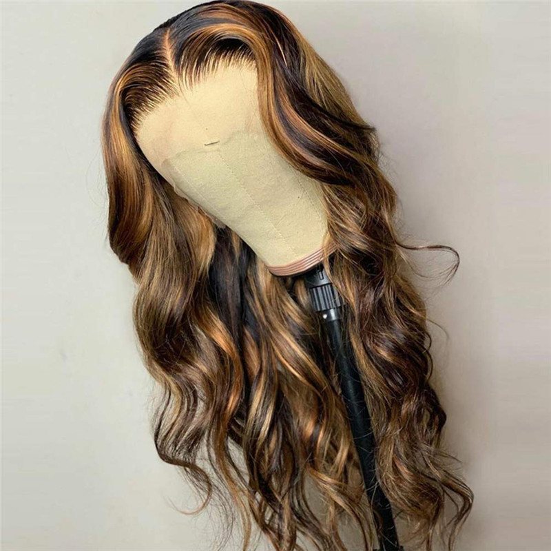 Brown 13x4 Lace Front Wig Honey Blonde Body Wave Brazilian Remy Highlight Ombre Lace Front Human Hair Wigs For Women 10-28inch