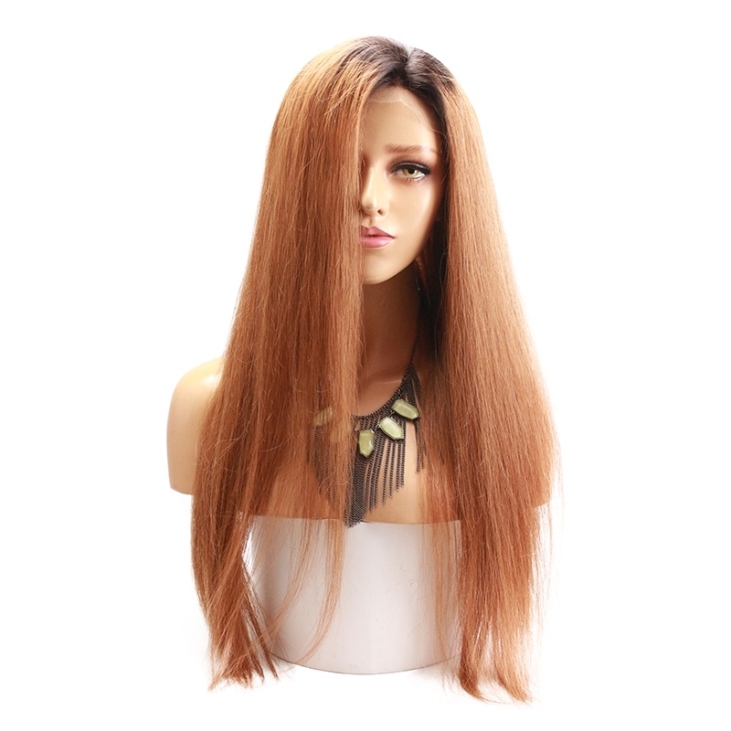 Ombre Full Lace Human Hair Wig #1BT30 Brazilian Silky Straight Human Hair Wig with Natural Baby Hair Free Part Bleached Knots