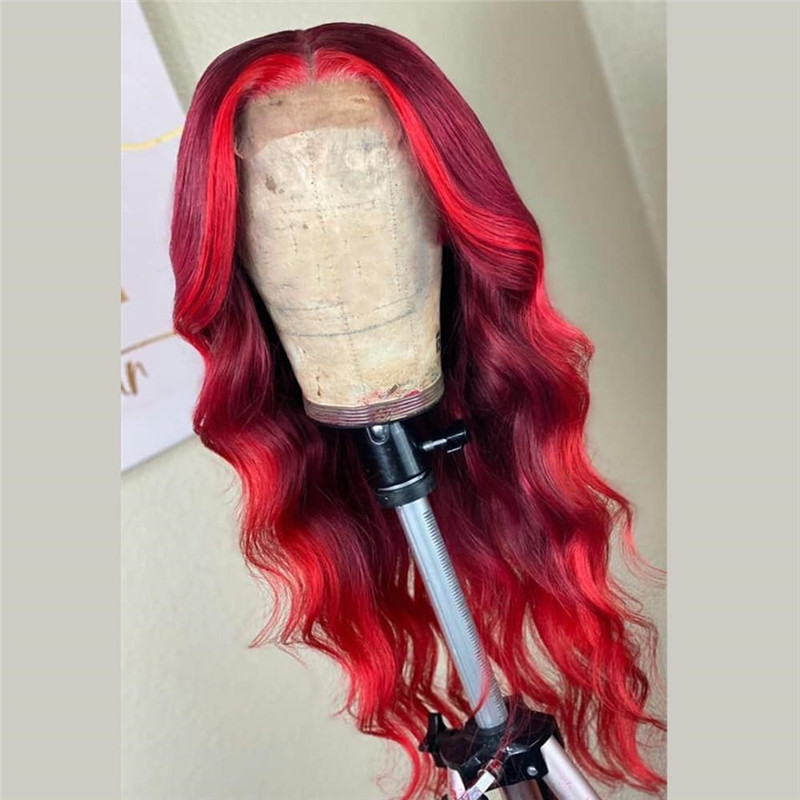 Peruvian Hair Red Ombre Color Natural Color Lace Front Wig