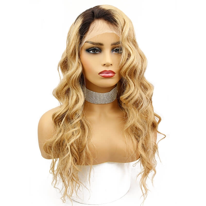 Ombre Colored Brazilian Human Hair Lace Wigs 1B/27 Loose Wave Hair Lace Wigs Bleached Knots Pre Plucked Hair Line with Natural Baby Hair