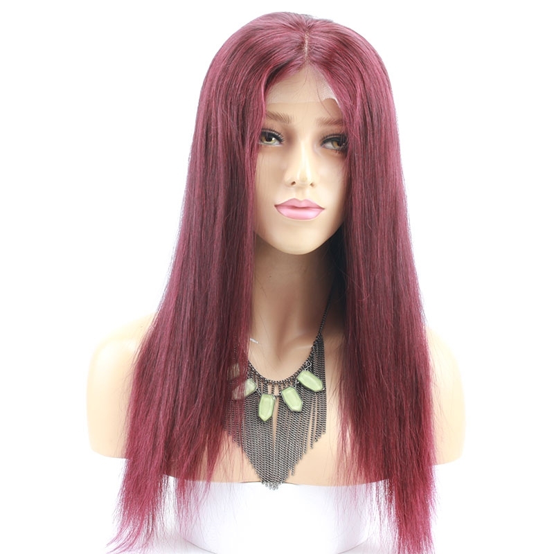 99j Ombre Color Straight Human Hair Brazilian Human Hair with Baby Hair Lace Wig for Black Women