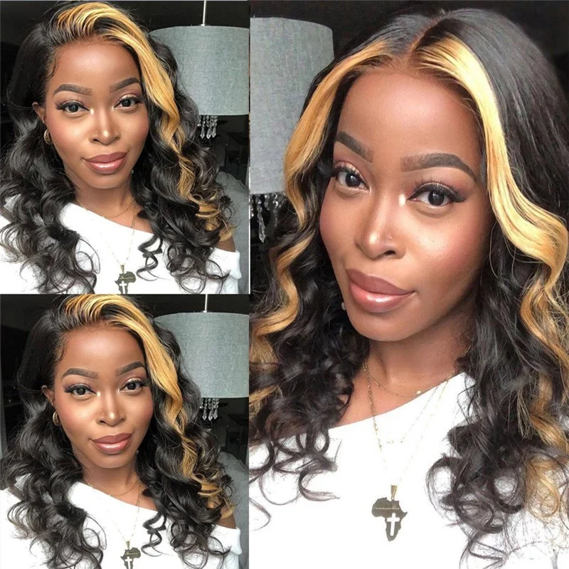 Body Wave Lace Front Wig Peruvian Remy Hair Bob Wig 1B #27 Honey Blonde Colored Human Hair Wigs For Women Highlight Closure Wig