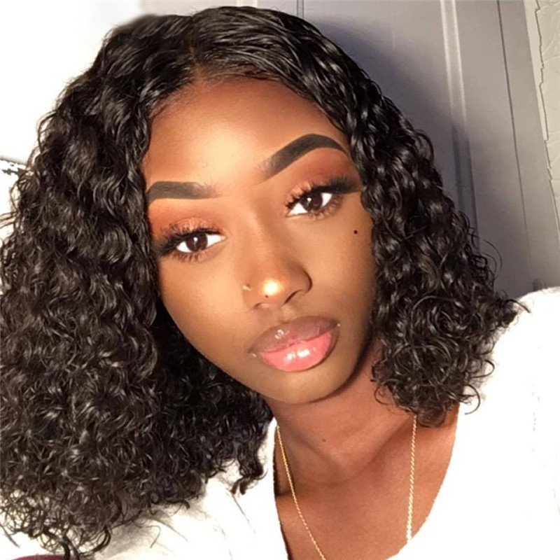 150% Curly Bob Human Hair Wigs Brazilian Remy Hair Bob Lace Front Wigs For Women Bleached Knots Bleached Knots 4x4 Closure Wig