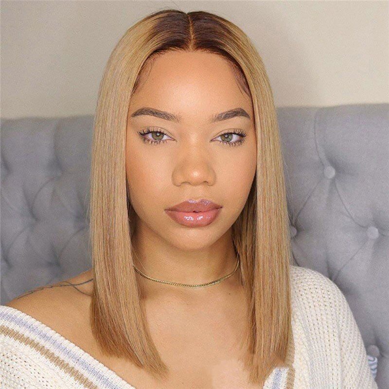 Straight Bob T4 27 honey blonde lace front wigs 150% Peruvian Remy Hair Bob Colored Human Hair Wigs For Women 4x4 Closure Wig