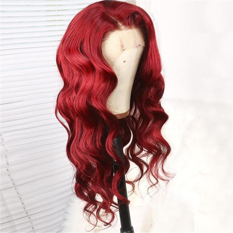 Peruvian Hair Lace Front Wig Wine Red Color Body Wave Style