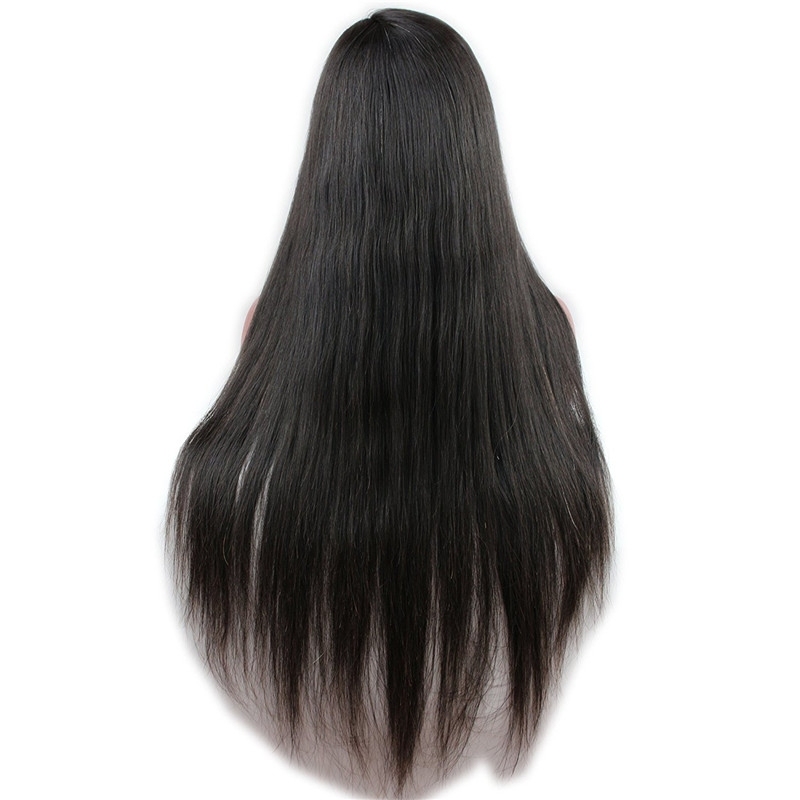 Glueless Full Lace Wig Silk Straight Brazilian Remy Human Hair Free Part Natural Hairline for Black Women Natural Color 24 inch