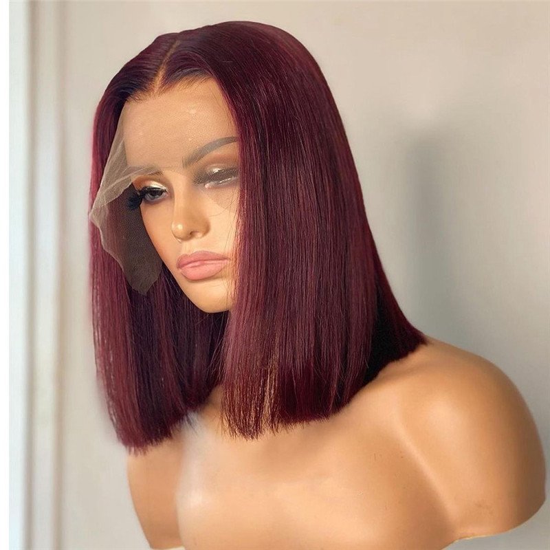 150% Straight 99j Red Short Bob Human Hair Wigs Brazilian Remy Pre Plucked Highlight Wig 13x4 Lace Wigs Glueless Wigs