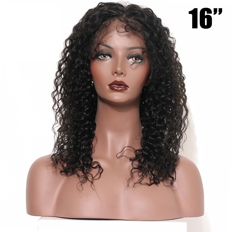 Lace Front Wigs 16 inces Natural Black Brazilian Human Hair Wig Deep Wave Lace Front Wigs