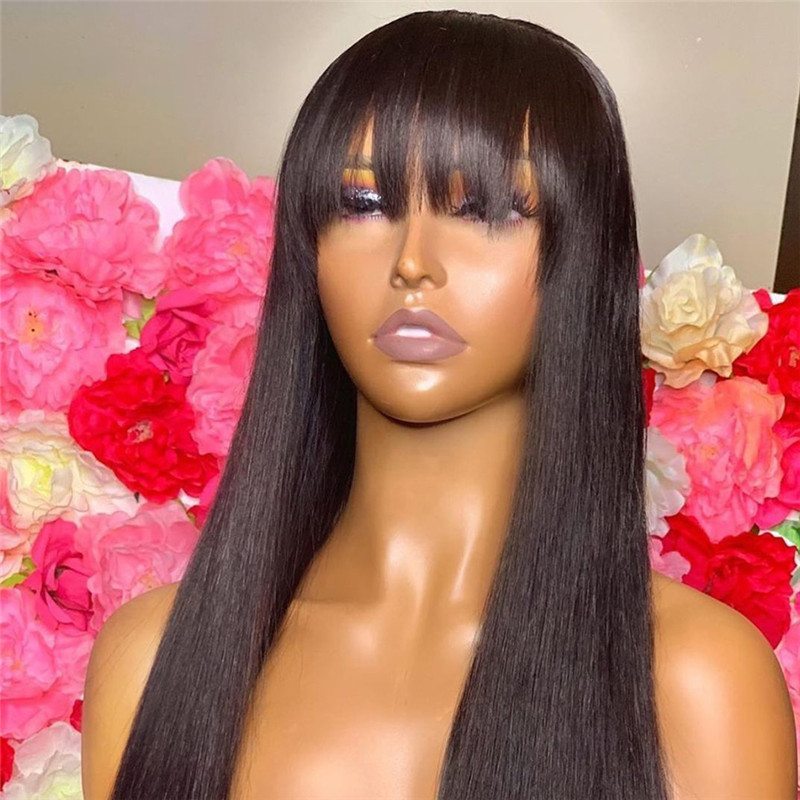 Human Hair Wigs With Bangs Brazilian Remy For Women 13x4 Lace Front Wig With Bangs