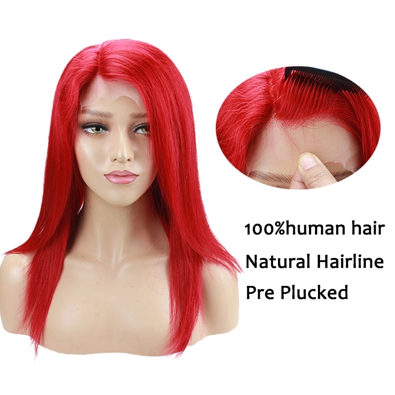 Red Hair Color Malaysia Hair Straight Human Hair Pre Plucked Lace Wigs With Baby Hair For Black Women