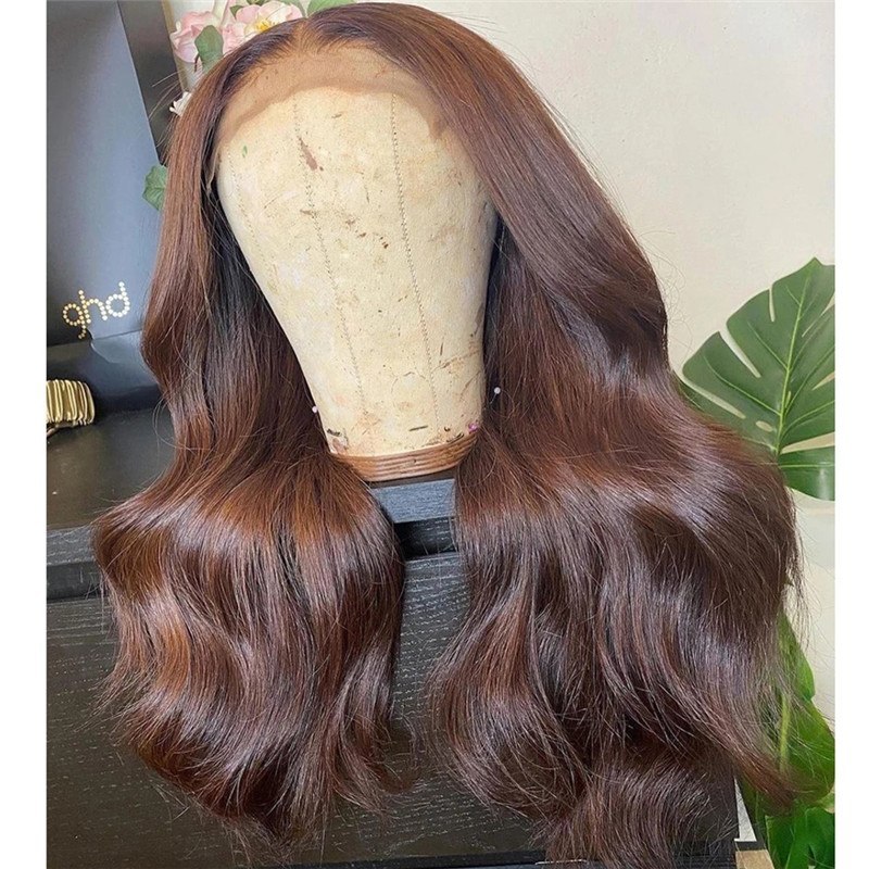 Body Wave #3 Brown Human Hair Wigs For Women Peruvian Remy Hair 13x4 Brown Closure Wig 8-28inch Glueless Lace Wigs 150% Density