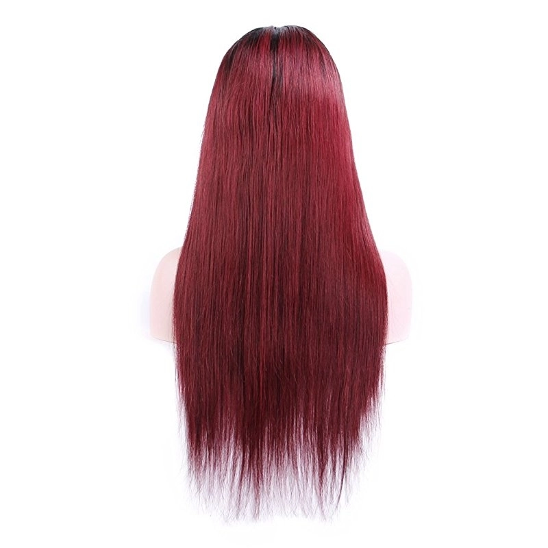 Human Hair Straight Lace Front Wigs Real Brazilian Hair Ombre Black Roots 1B 99J Color