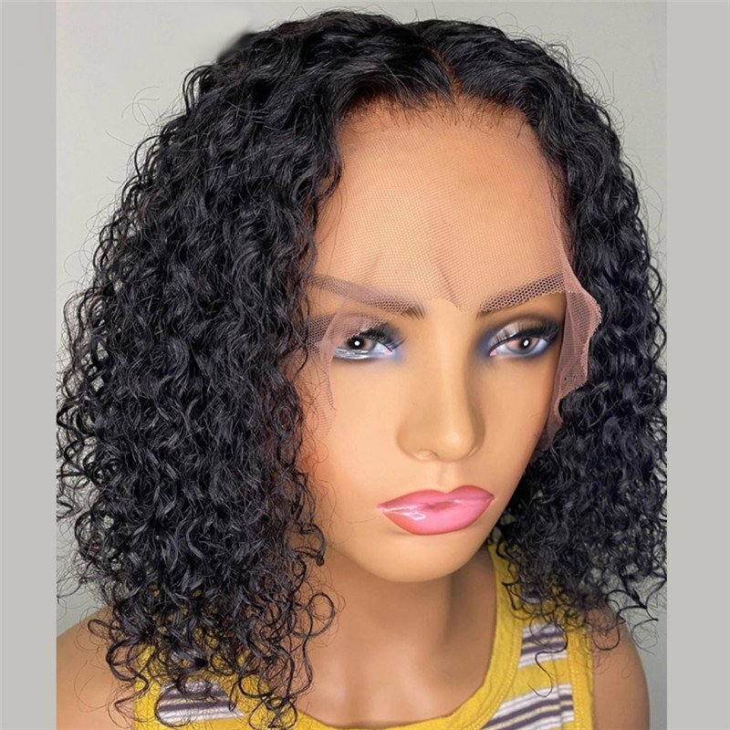 150% Curly Bob Human Hair Wigs Brazilian Remy Hair Bob Lace Front Wigs For Women Bleached Knots Bleached Knots 4x4 Closure Wig