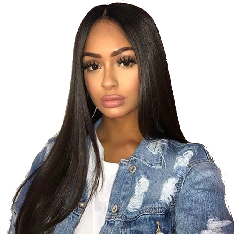 Straight Lace Front Wigs Baby Hair Natural Black Human Hair Unprocessed Hair Bleached Knots Pre-Plucked Natural Hairline