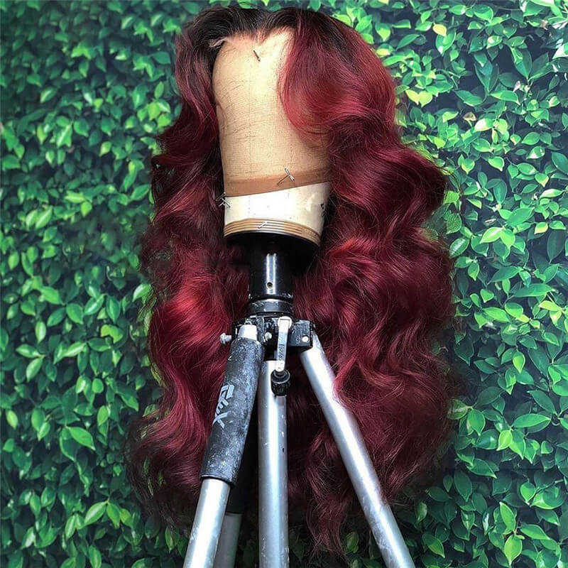 1B/99J Red Burgundy Ombre Lace Front Human Hair Wigs For Women Body Wave Brazilian Remy Glueless Colored Wigs