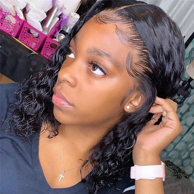 Glueless 13x4 Curly Lace Front Human Hair Wigs 150% Brazilian Remy Hair 4x4 Closure Wig Bob Frontal Wigs For Women Pre Plucked