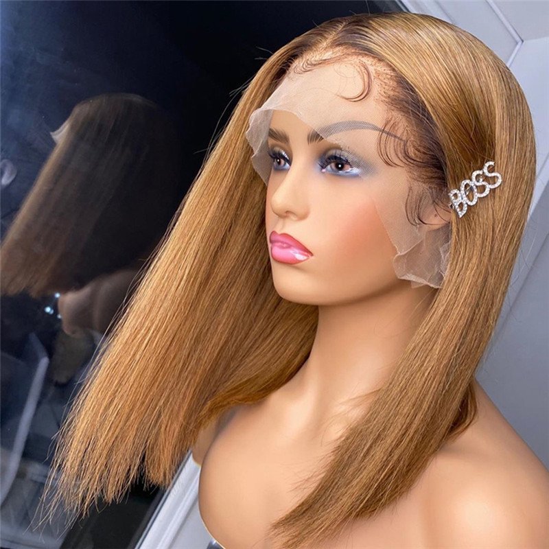 Straight Bob T4 27 honey blonde lace front wigs 150% Peruvian Remy Hair Bob Colored Human Hair Wigs For Women 4x4 Closure Wig