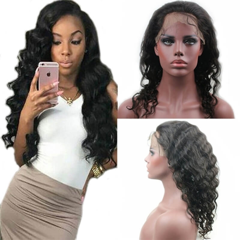 Glueless Full Lace Wigs Brazilian Remy Human Hair Loose Wave Bleached Knots with Baby Hair (14 inch)