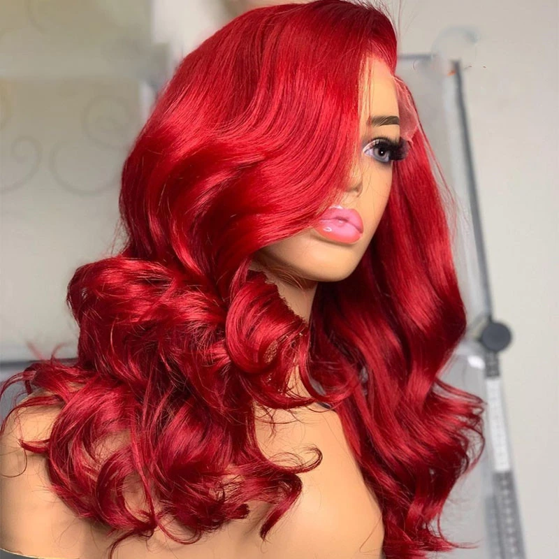 Body Wave Red Colored Human Hair Lace Wigs Brazilian Remy Human Hair Wigs For Women