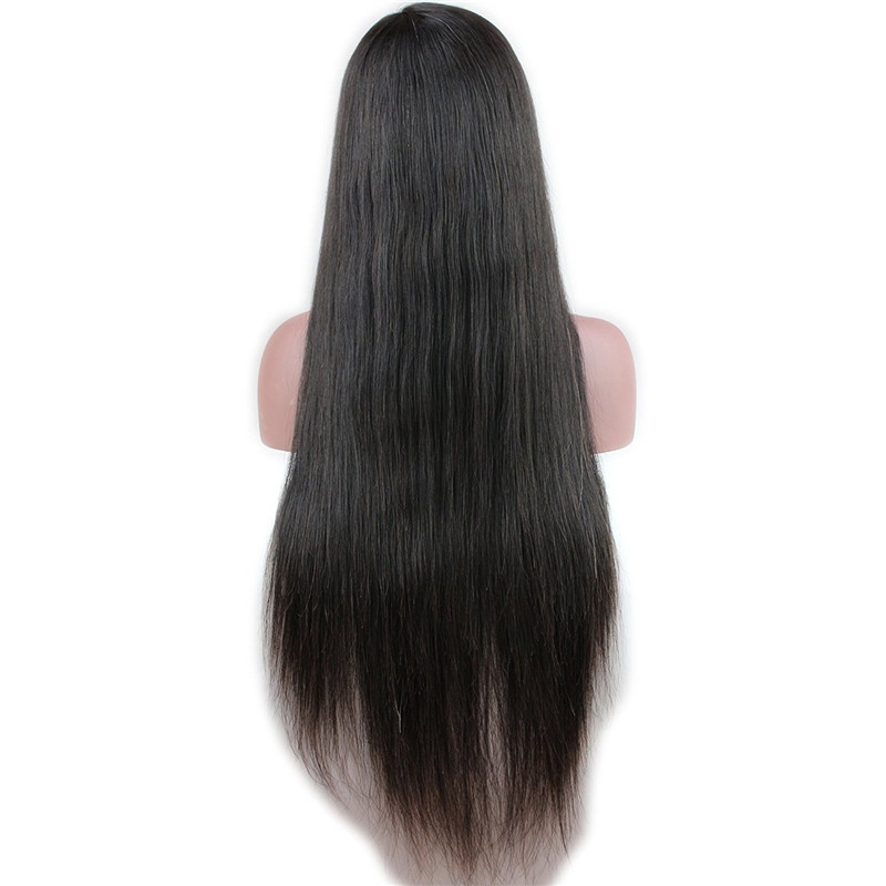 Glueless Full Lace Wig Silk Straight Brazilian Remy Human Hair Free Part Natural Hairline for Black Women Natural Color 24 inch