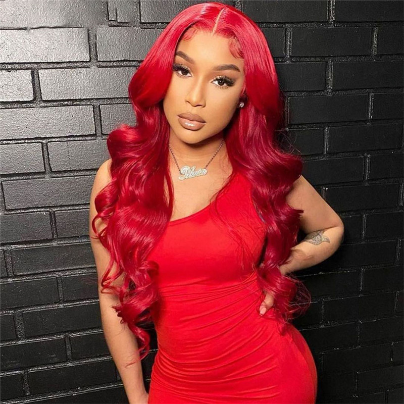 Body Wave Red Colored Human Hair Lace Wigs Brazilian Remy Human Hair Wigs For Women