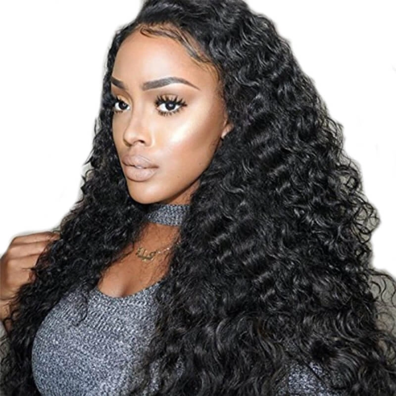 Full Lace Human Hair Wigs Deep Wave Brazilian Remy Human Hair Glueless Full Lace Wig with Baby Hair Bleached Knots Natural Hairline