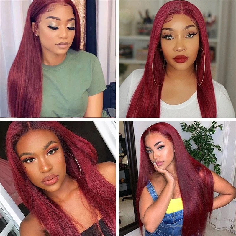 Blonde Lace Front Wig Human Hair 99J Red Colored Human Hair Wigs For Black Women 13X4 Lace Front Human Hair Wigs Pre Plucked