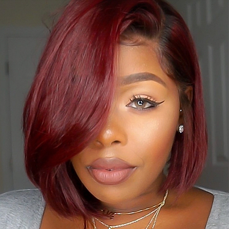Brazilian Remy Hair Ombre Red #2/99J Bob Lace Wig With Human Hair