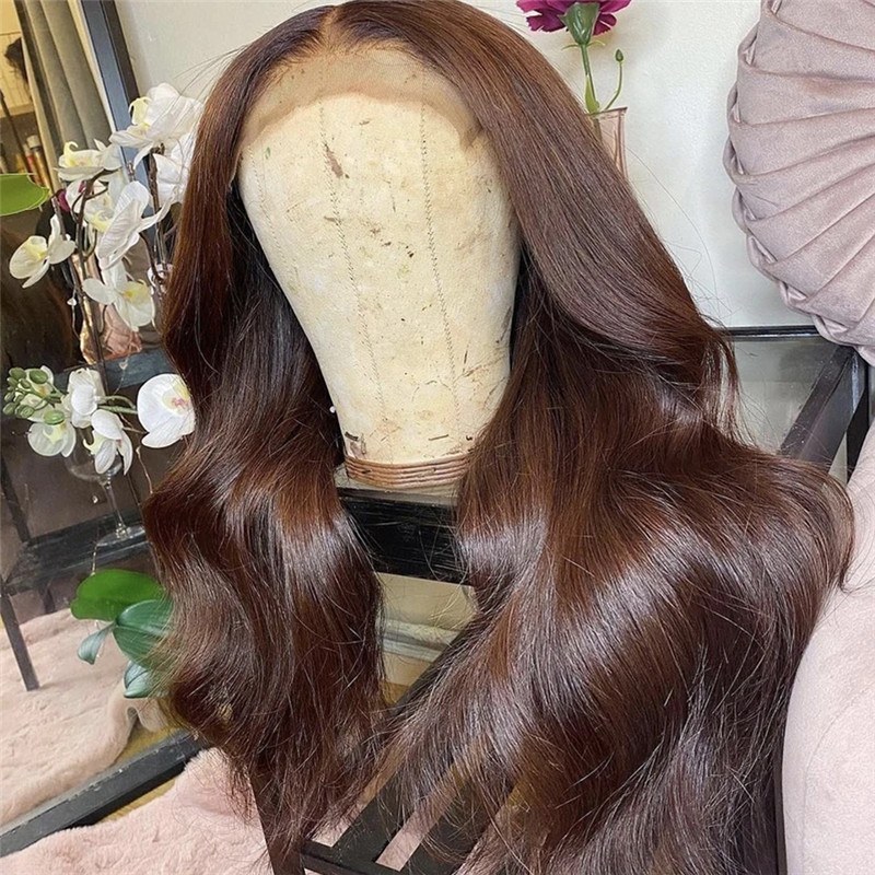 Body Wave #3 Brown Human Hair Wigs For Women Peruvian Remy Hair 13x4 Brown Closure Wig 8-28inch Glueless Lace Wigs 150% Density