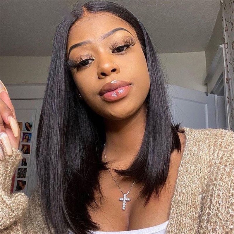 Straight Bob Wig Lace Front Human Hair Wigs 13x4 Bob Frontal Wigs Brazilian Remy Hair Lace Closure Wig 150% Density Pre Plucked