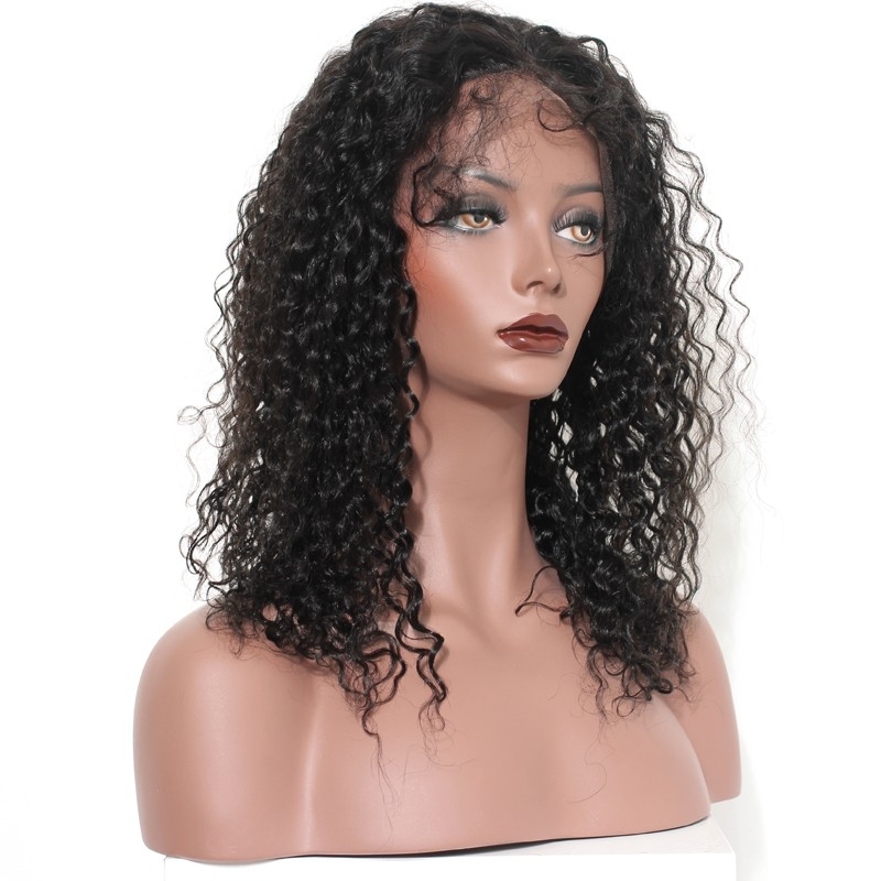 Lace Front Wigs 16 inces Natural Black Brazilian Human Hair Wig Deep Wave Lace Front Wigs