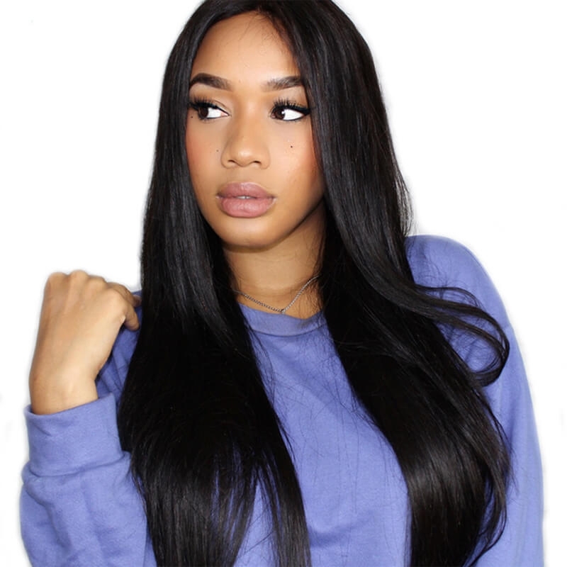 Full Lace Wigs Brazilian Human Hair Glueless Full Lace Wigs Silk Straight Lace Front Wigs Natural Color (26 inch, Lace Front Wigs)