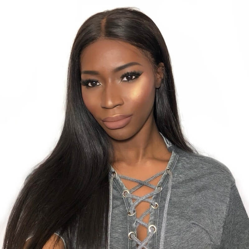 Lace Front Wigs For Sale Online Natural Color Silky Straight Human Hair Wig With Baby Hair Pre-Plucked Natural Hair Line Bleached Knots