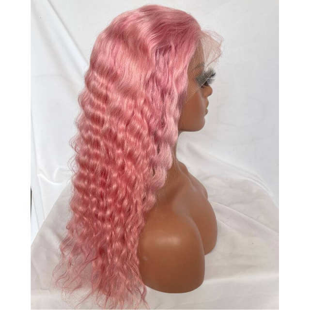 Deep Wave Light Pink Colored Lace Front Human Hair Wigs Lace Front Wig Brazilian Curly Wig Pre Plucked Pwigs