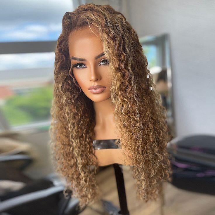 #4/30 Water Wave Highlight Hd Lace Front Human Hair Wigs Pre Plucked Fast Shipping