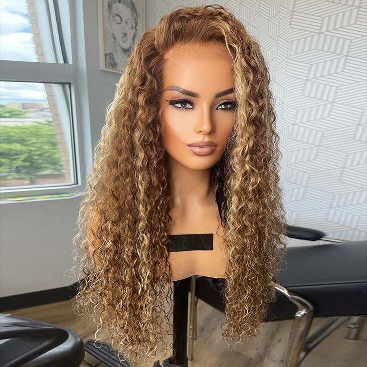 Deep Curly Highlight Hd Lace Front Human Hair Wigs Pre Plucked 13x4 Lace Front Wigs 150%