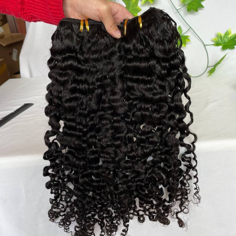 Pwigs Burmese Curly Brazilian Remy Human Hair Weft Hair Weave Bundles 12A Hair Products Curly Human Hair Extensions