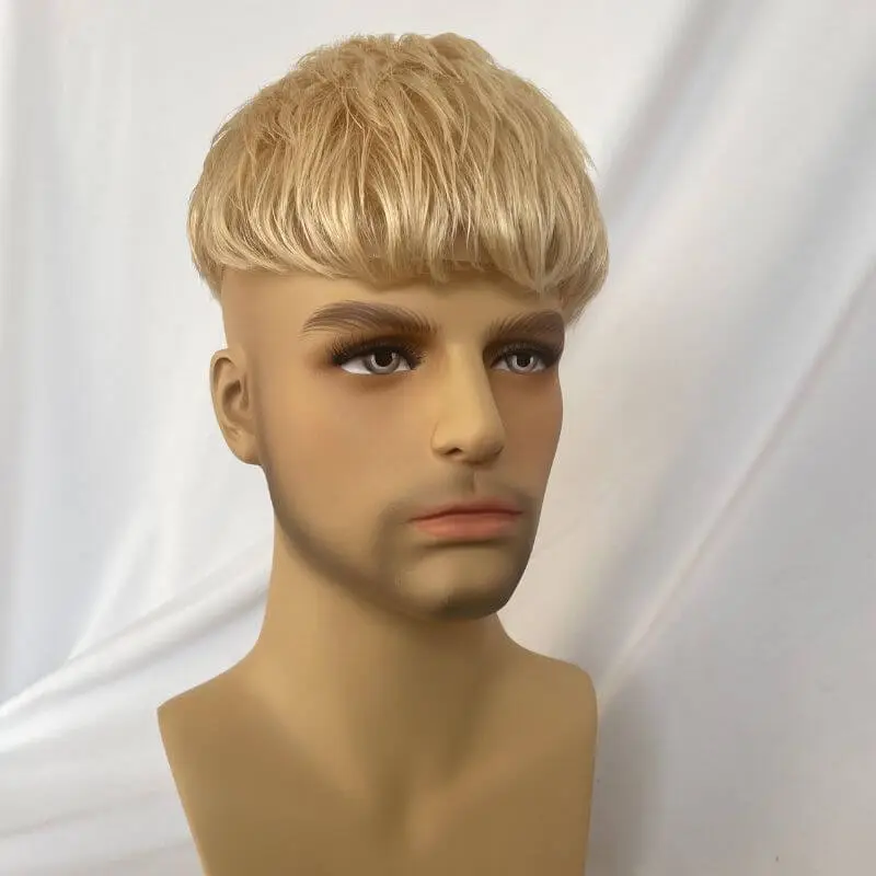 Cut Hairstyle Human Hair Piece Wigs Toupee for Men Hair Replacement System Human Hair Toupee For Men Natural Lace Front with Skin 10x8 Straight 60# Platinum Blonde Color