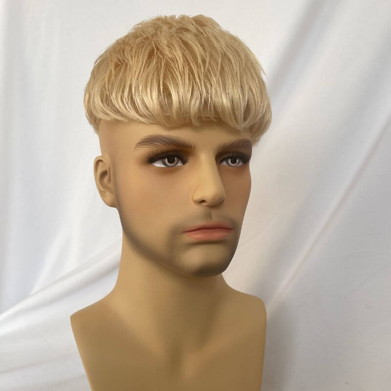 Cut Hairstyle Human Hair Piece Wigs Toupee for Men Hair Replacement System Human Hair Toupee For Men Natural Lace Front with Skin 10x8 Straight 60# Platinum Blonde Color