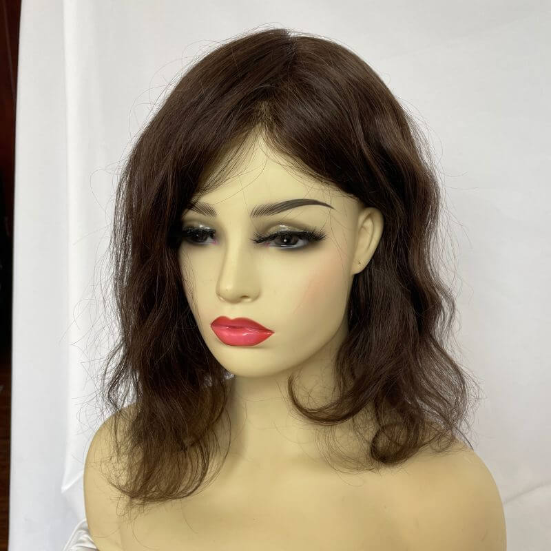 Full Skin Pu Base Long Human Hair Wigs 12 Inch for Women  Natural Hairline Silky Straight Wave 8x10 #3 Medium Brown Color Women Human Hair Wigs