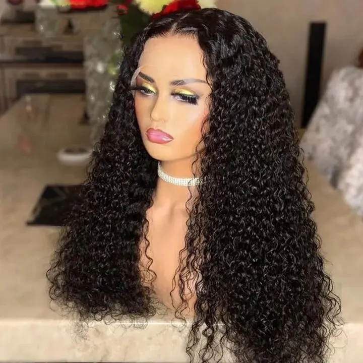 Lace Front Wig Curly Brazilian Human Hair 180% Density Afro Kinky Curly Wigs For Blackwomen Black Color