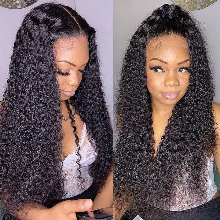 Lace Front Wig Curly Brazilian Human Hair 180% Density Afro Kinky Curly Wigs For Blackwomen Black Color