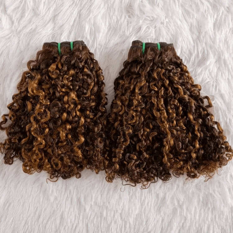 10 A Ombre Hightlight  Cambodian Human Hair Bundles Cuticle Aligned Curly Human Hair Bundles 1pcs
