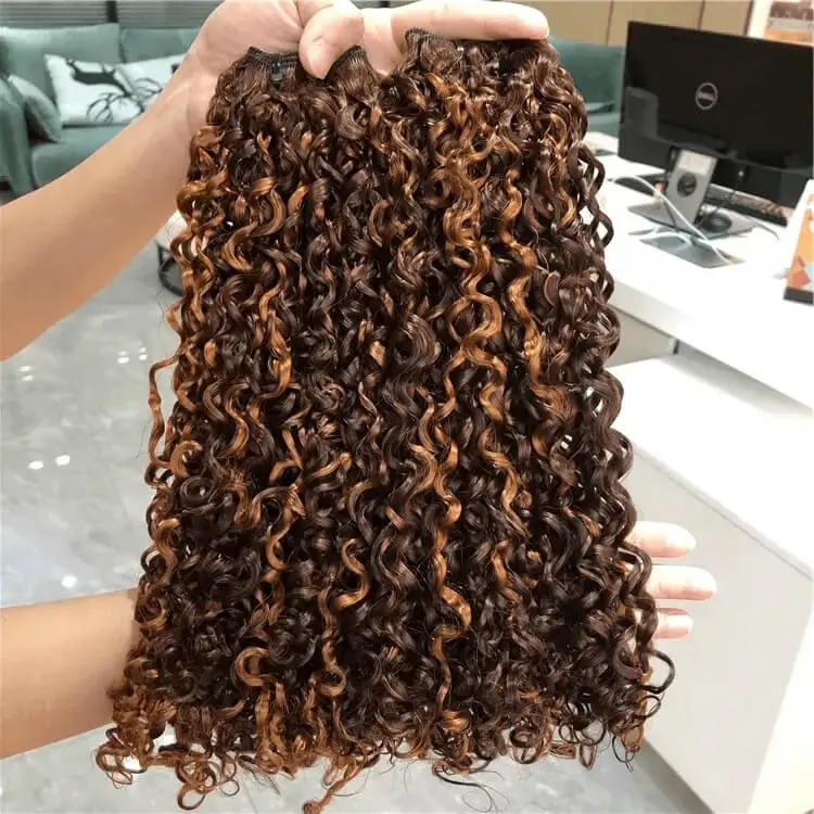 10 A Ombre Hightlight  Cambodian Human Hair Bundles Cuticle Aligned Curly Human Hair Bundles 1pcs